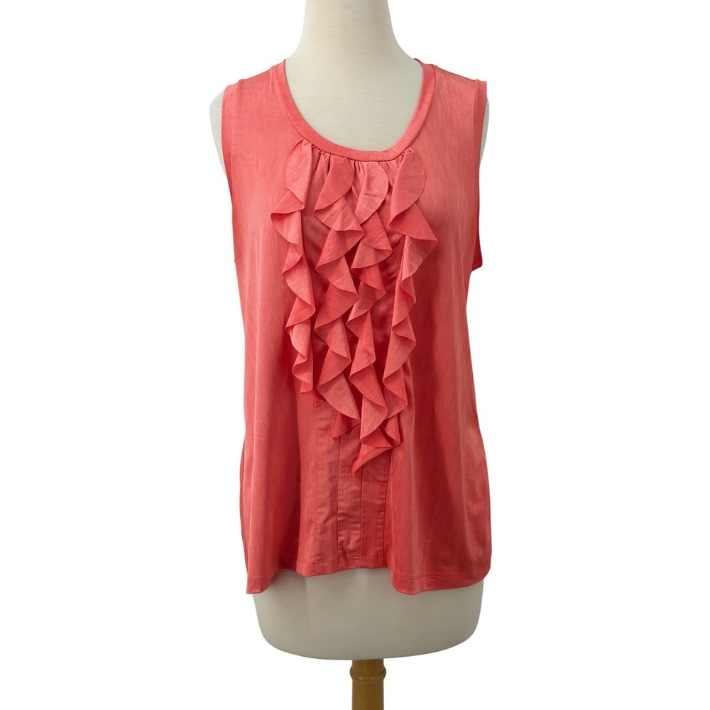 Chicos Coral Pink Ruffle Front Sleeveless Tank Top Slinky Layering Size 2/Large